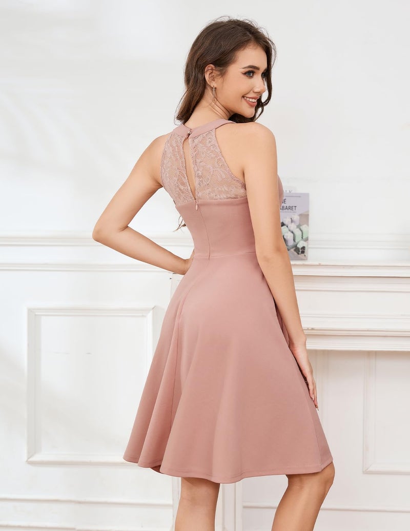 Bbonlinedress Halter Short Cocktail Summer Prom Wedding Guest Formal Pink Bridesmaid 2024 Women Dresses Blush XS - Image 2